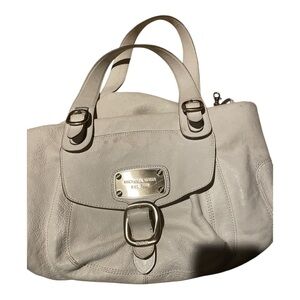 Pebbled Leather Michael Kors Double Handle White  Satchel Handbag